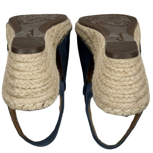 Clarks Unstructured Navy Blue Suede Espadrille Wedge Sandals – Size 7.5 Medium - Picture 9 of 13